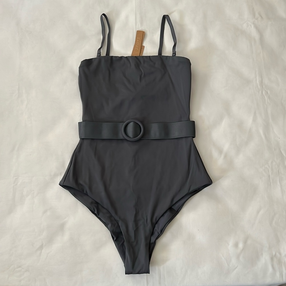SKIMS Charcoal Belted One-Piece Swimsuit